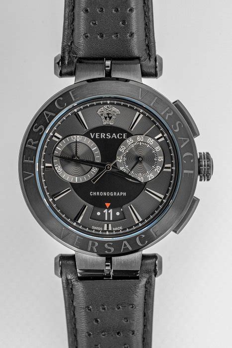 Versace VE1D00519 Chronograph Black Leather Steel 45mm 